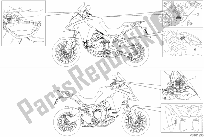 Alle onderdelen voor de Label, Waarschuwing van de Ducati Multistrada 1260 Enduro Touring 2020